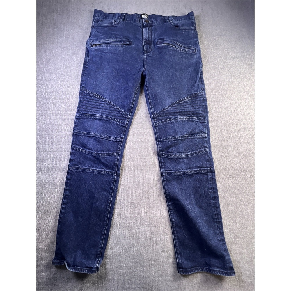 Rich Gang Denim Jeans Men's 40 X 32.5 Blue Straight Hip Hop Streetwear Y2K Zip